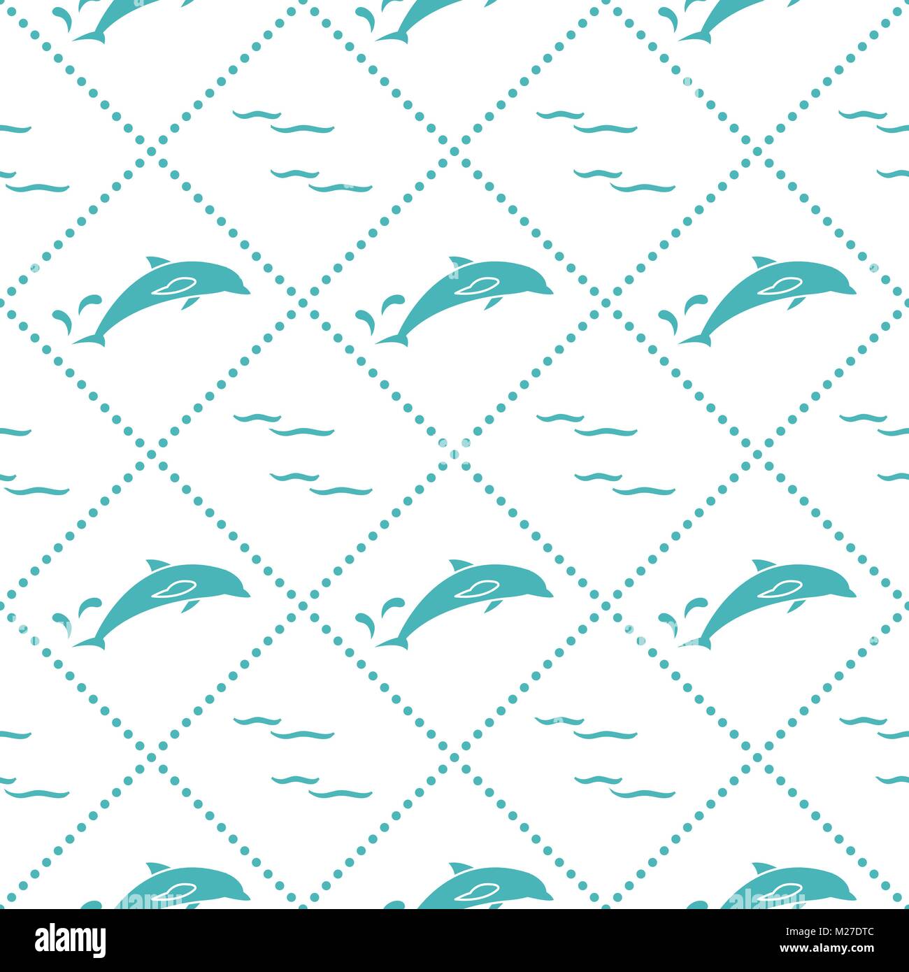 Seamless pattern with dolphins, splashes and waves. Design for banner ...