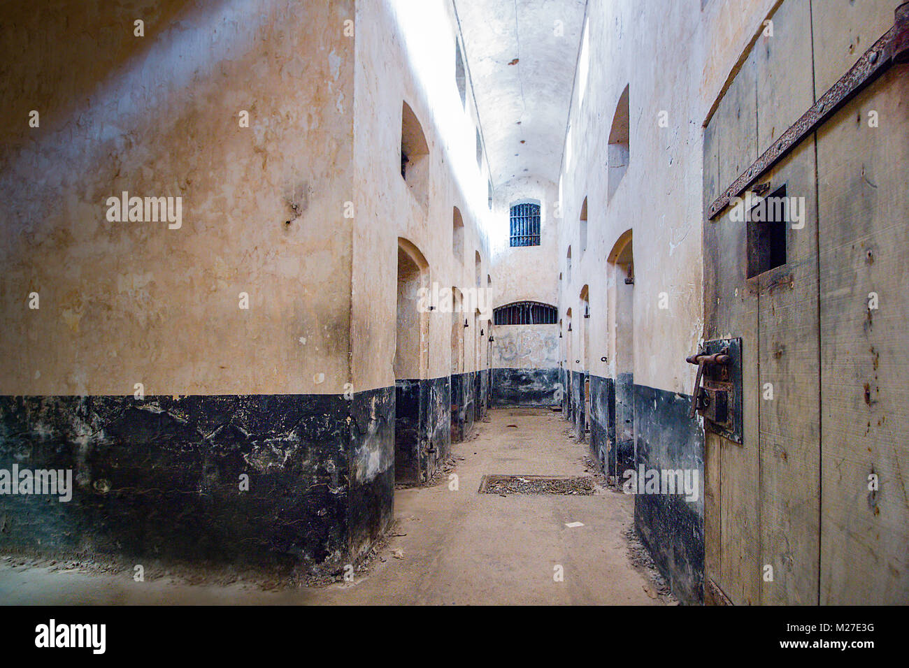 Isolation cells inside a penal colony at Ile Royale, one of the islands of Iles du Salut (Islands of Salvation) in French Guiana. These islands were p Stock Photo