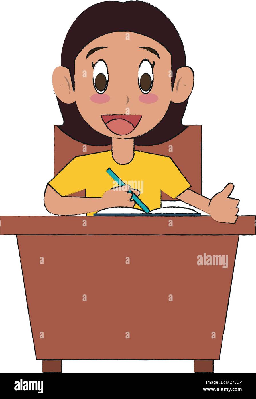 Happy Cartoon Child Student Desk Stock Photos Happy Cartoon