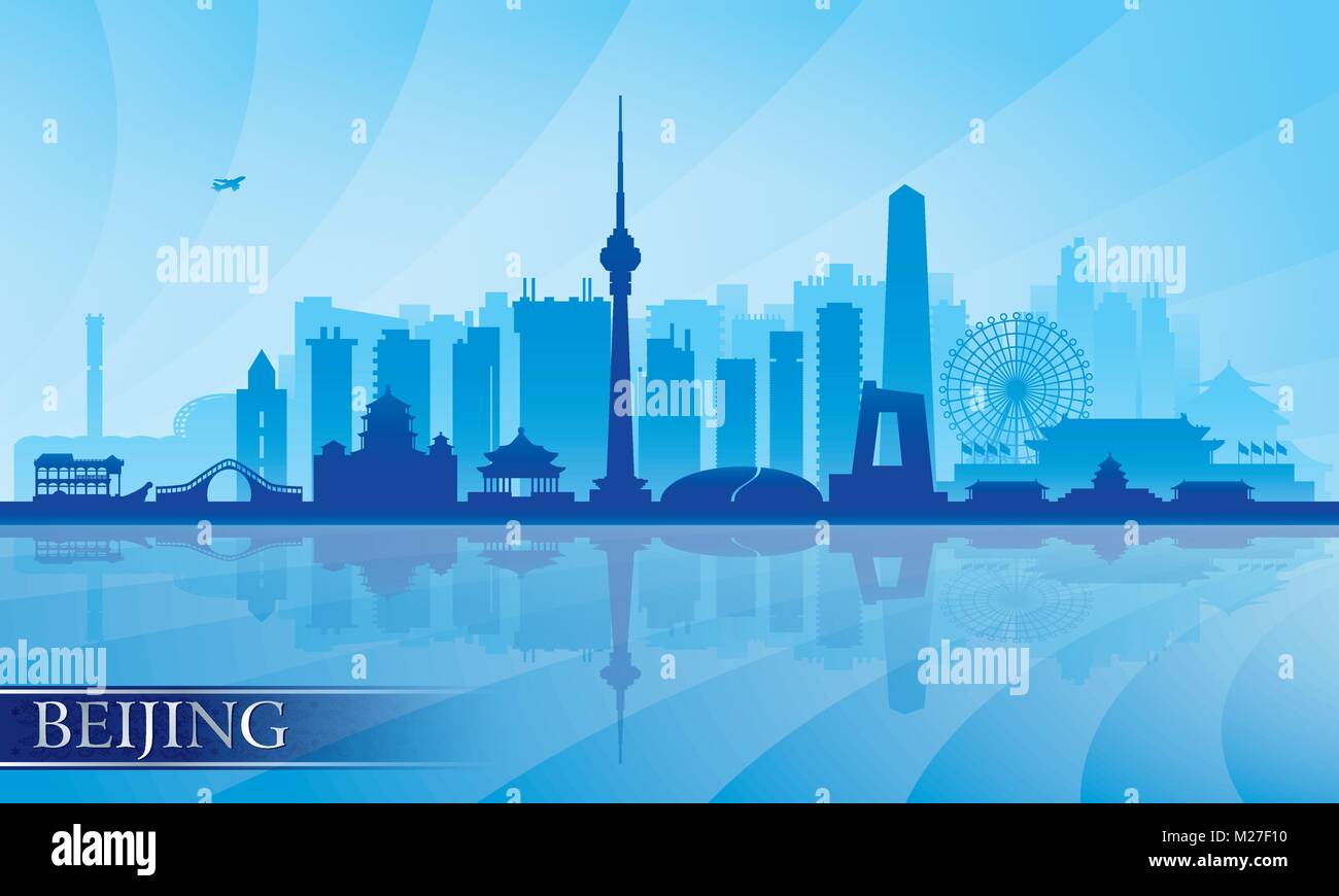 Beijing city skyline detailed silhouette. Vector illustration Stock Vector