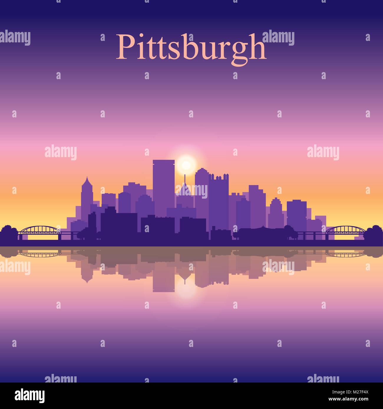 Pittsburgh city skyline silhouette background, vector illustration