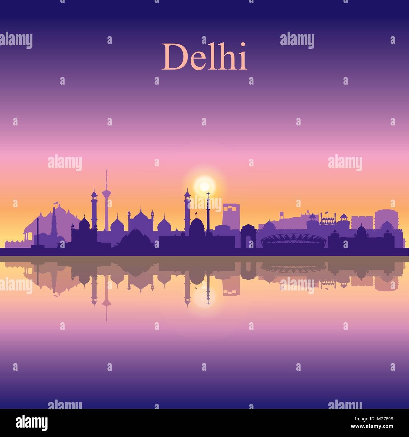Delhi city skyline silhouette background, vector illustration Stock Vector