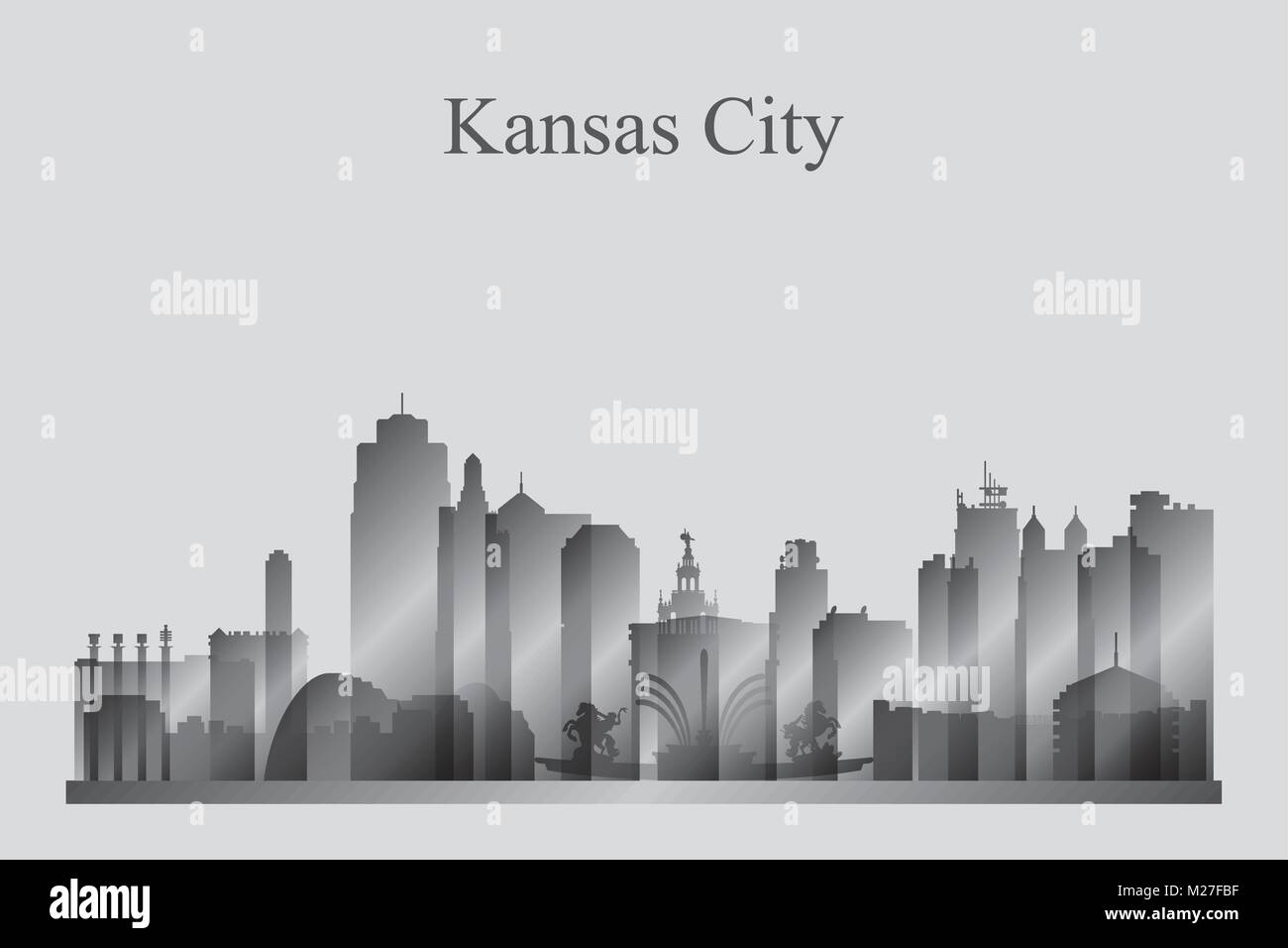 Kansas City skyline silhouette in grayscale vector illustration Stock