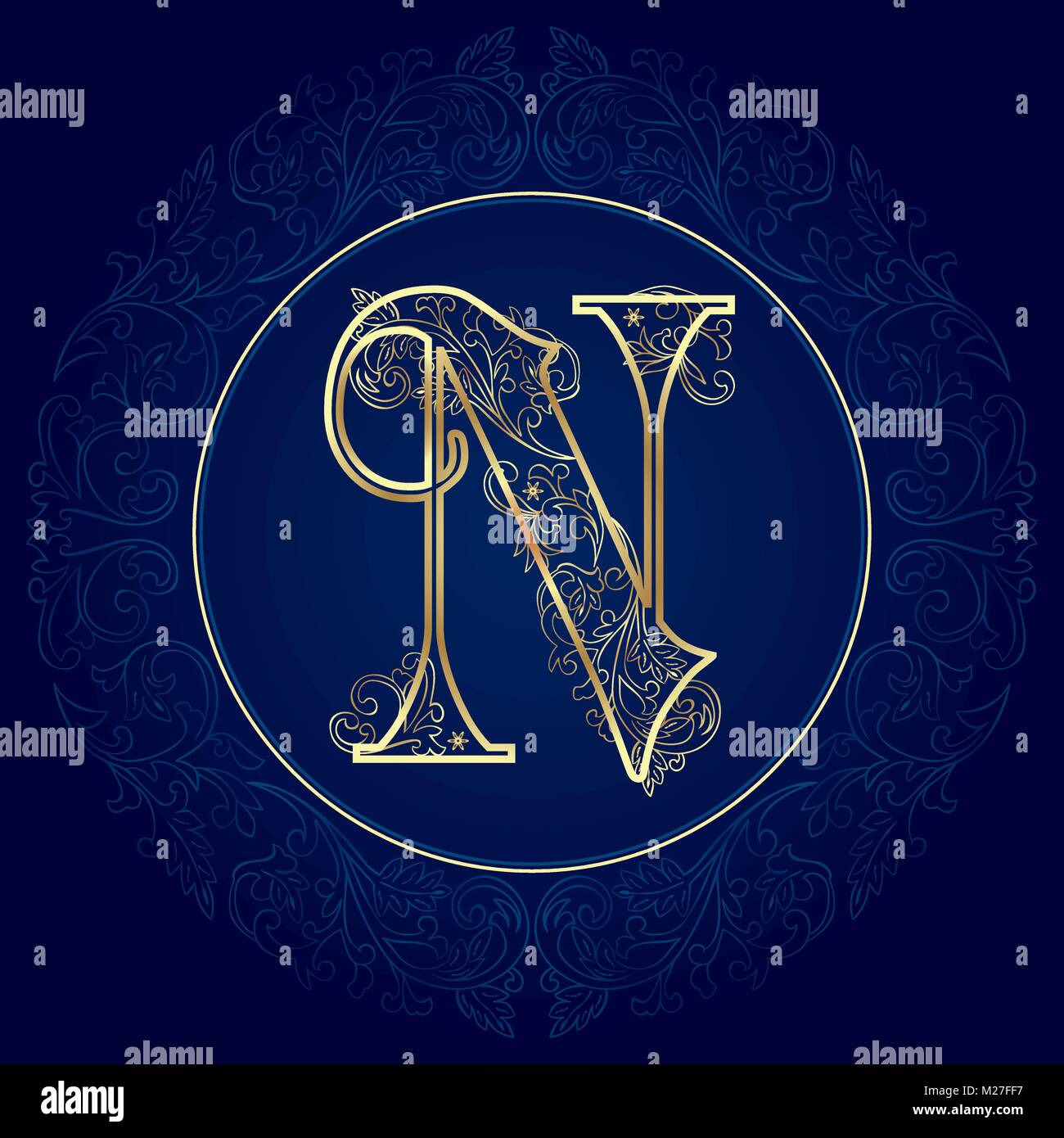 Vintage floral alphabet, letter N. Vector illustration Stock Vector
