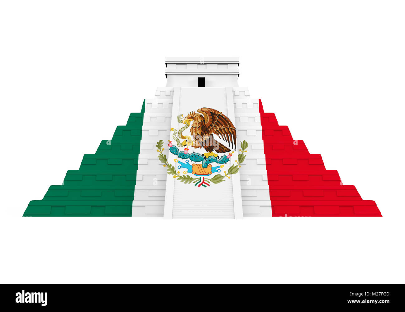 Mayan Pyramid with Mexican Flag Isolated Stock Photo
