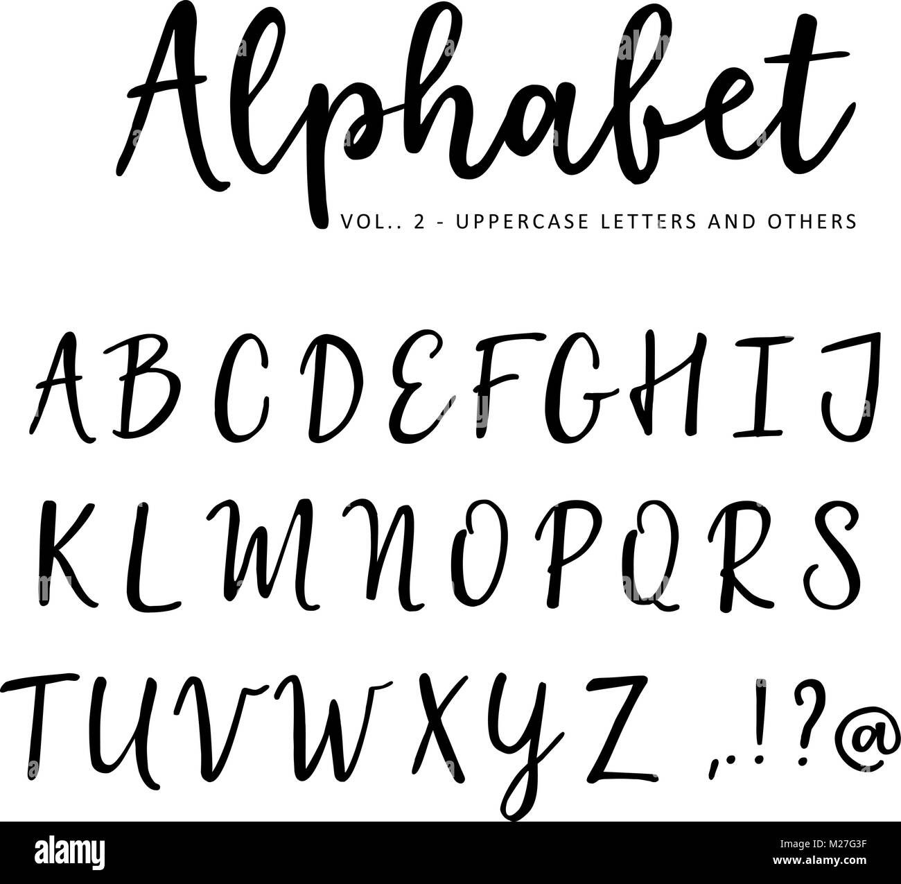 Hand drawn vector alphabet. Brush script font. Isolated upper case letters written with marker, ink. Calligraphy, lettering. Stock Vector