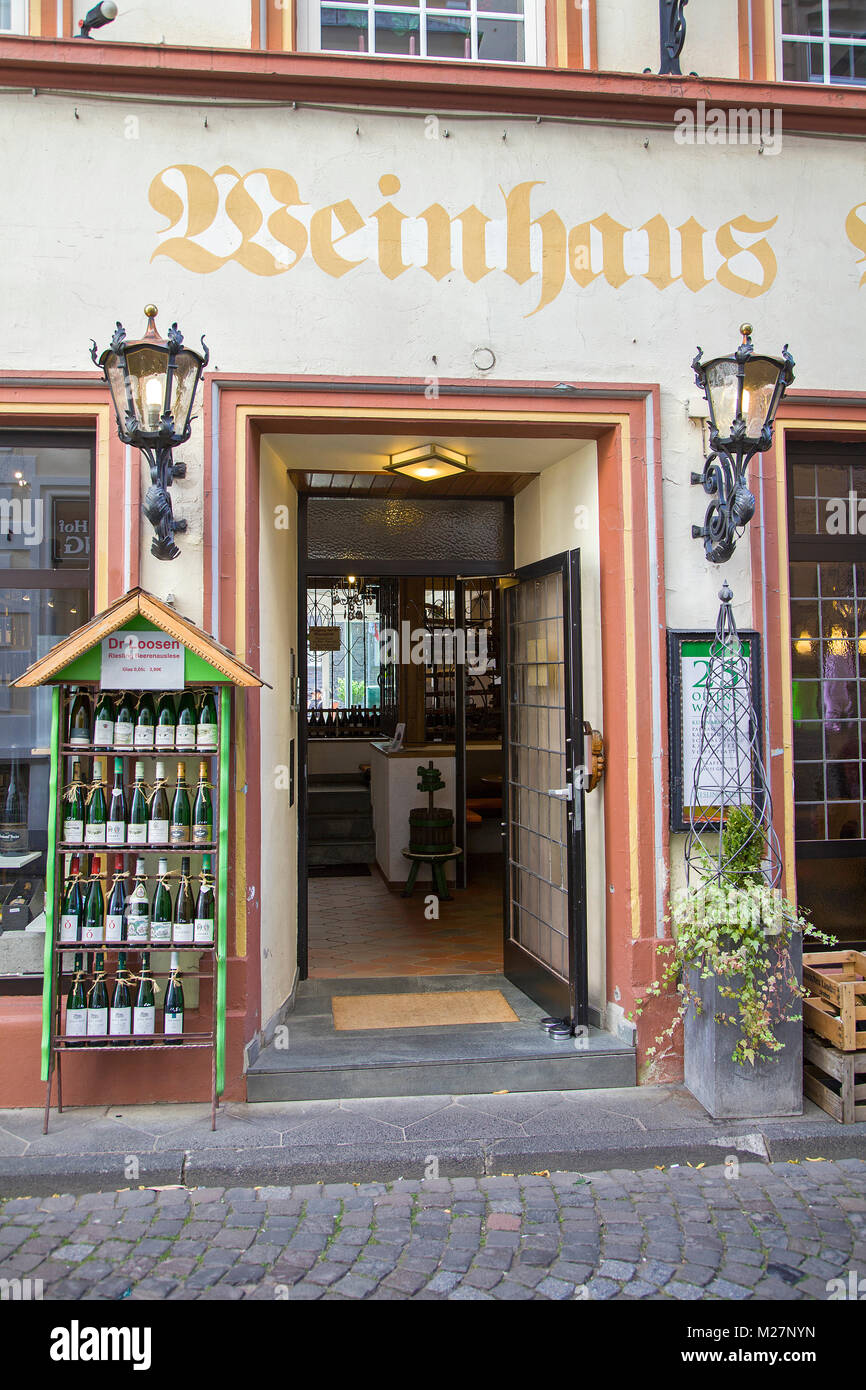 Wine shop at wine village Bernkastel-Kues, Moselle river, Rhineland-Palatinate, Germany, Europe Stock Photo