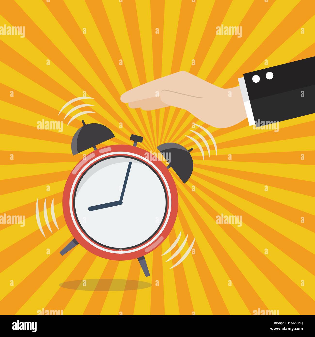 Hand turns off the alarm clock. Vector illustration Stock Vector Image