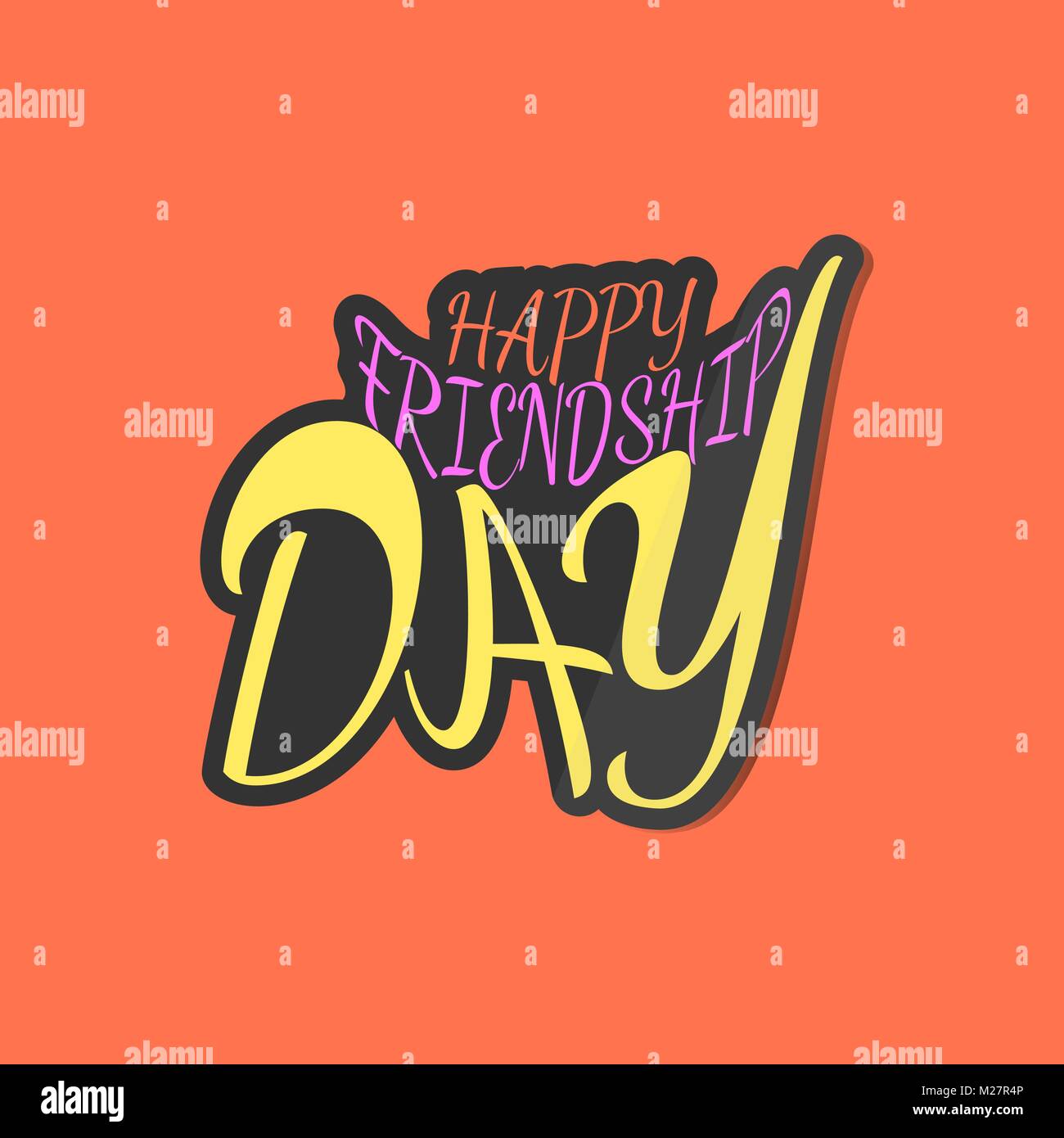 Friendship day sticker. Stylized inscription for the friends' holiday Stock Vector