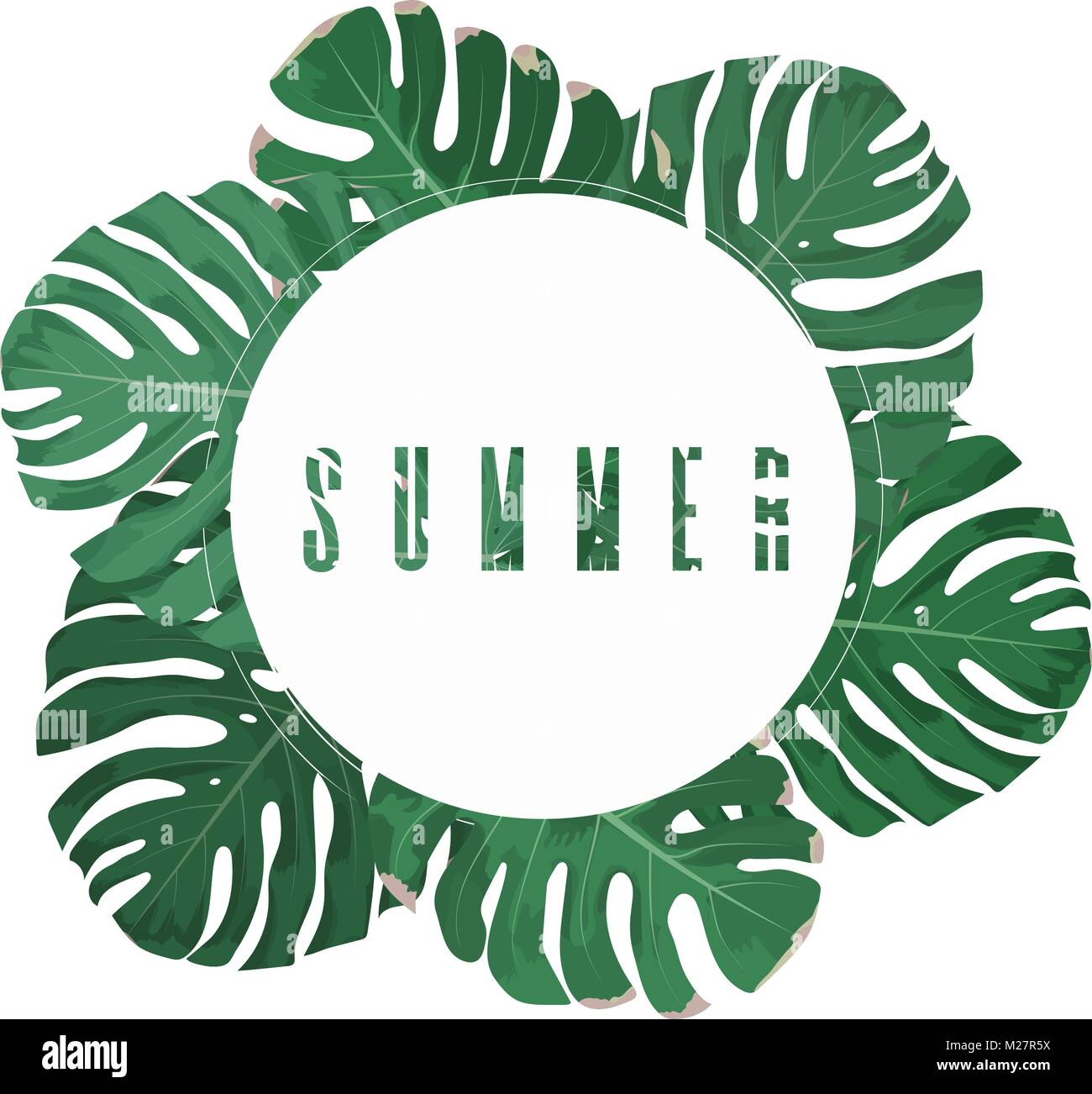 Vector floral background with tropical monstera palm leaves Stock ...
