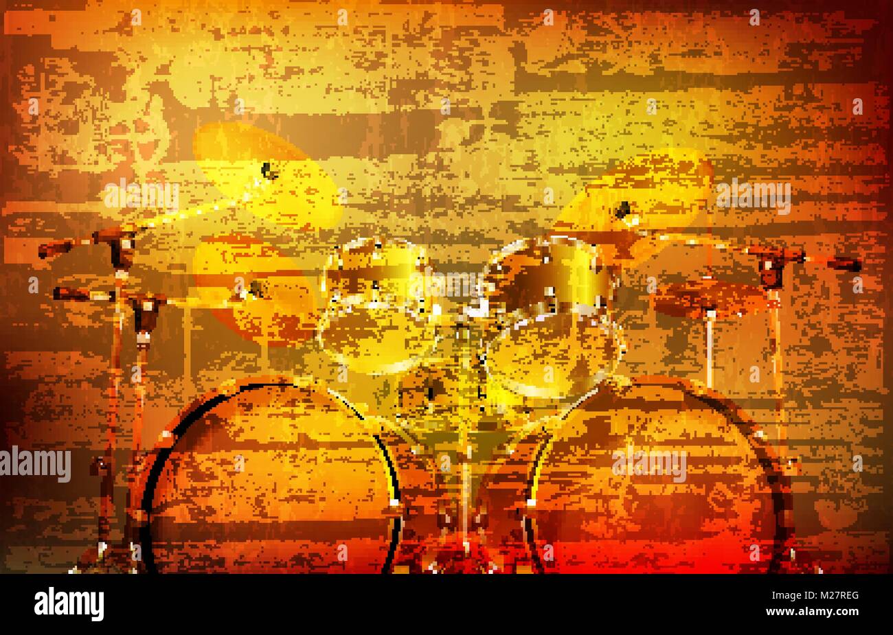 abstract brown grunge vintage sound background with drum kit vector ...