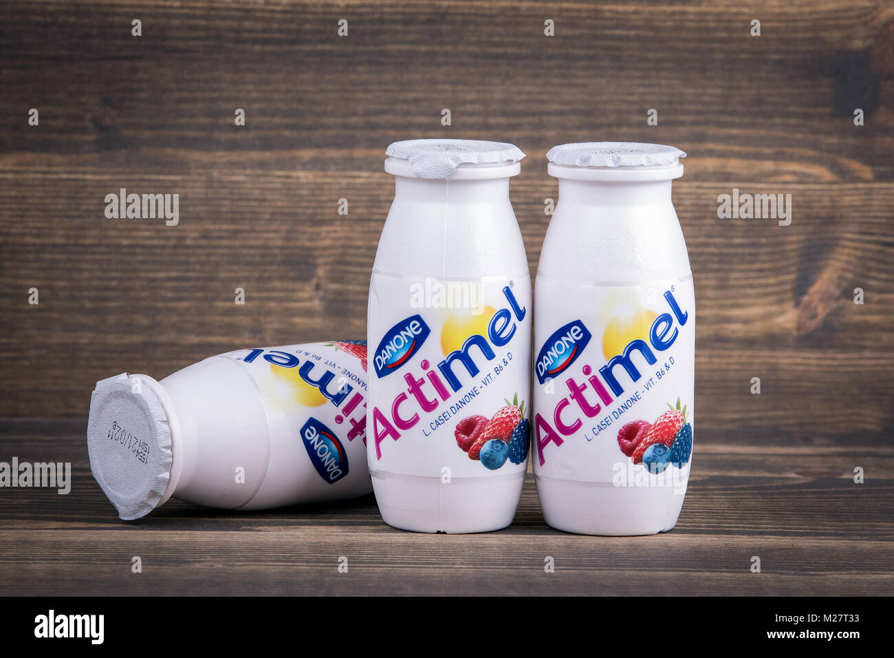 Riga Latvia Feruary 5, 2018 Actimel is a 'probiotic' yogurttype