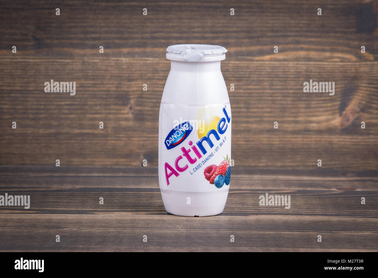 Riga Latvia Feruary 5, 2018 Actimel is a 'probiotic' yogurttype