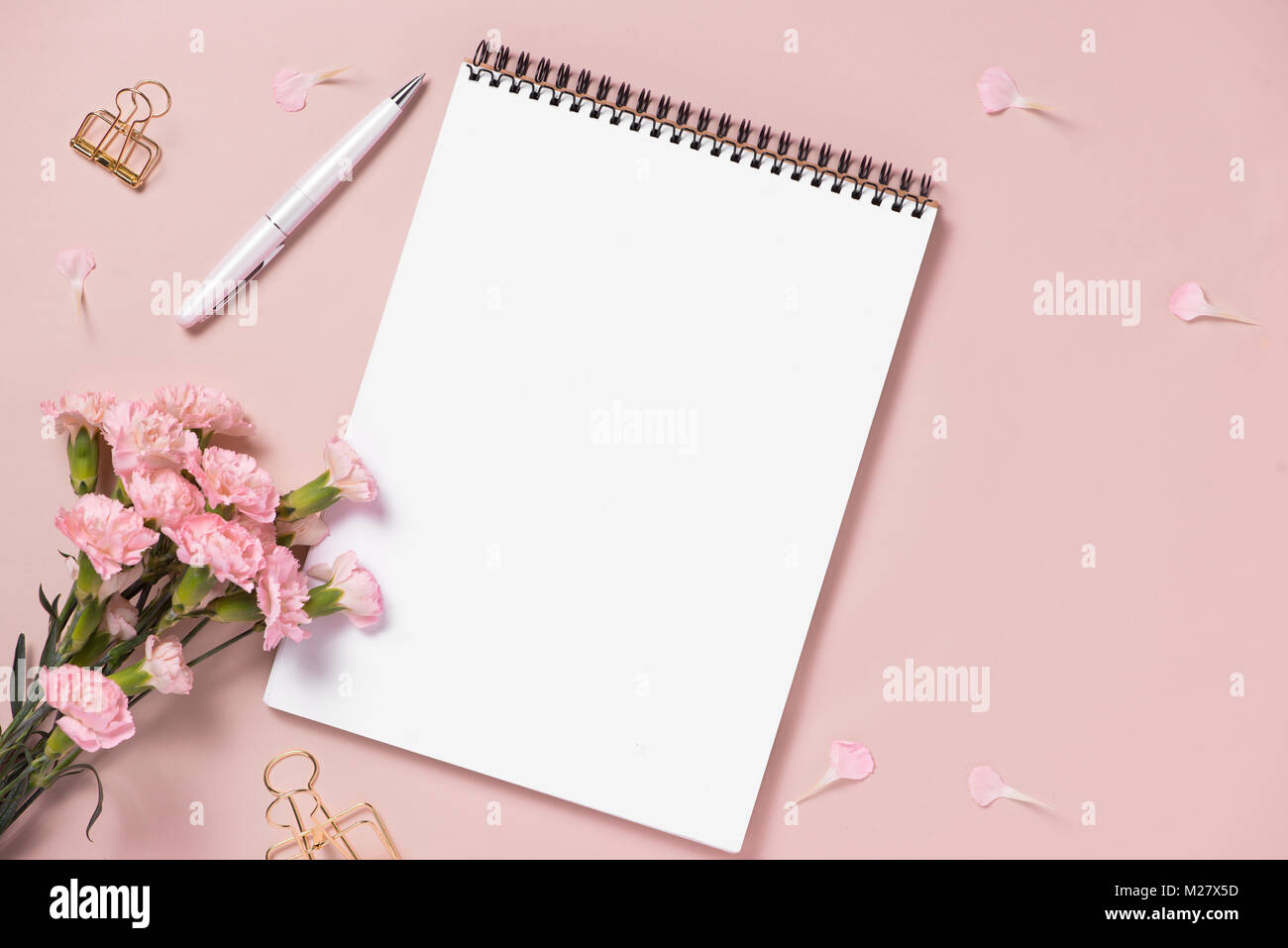 Mockup planner flat lay. Accessory on the table. View top. Events and party desktop. Stock Photo