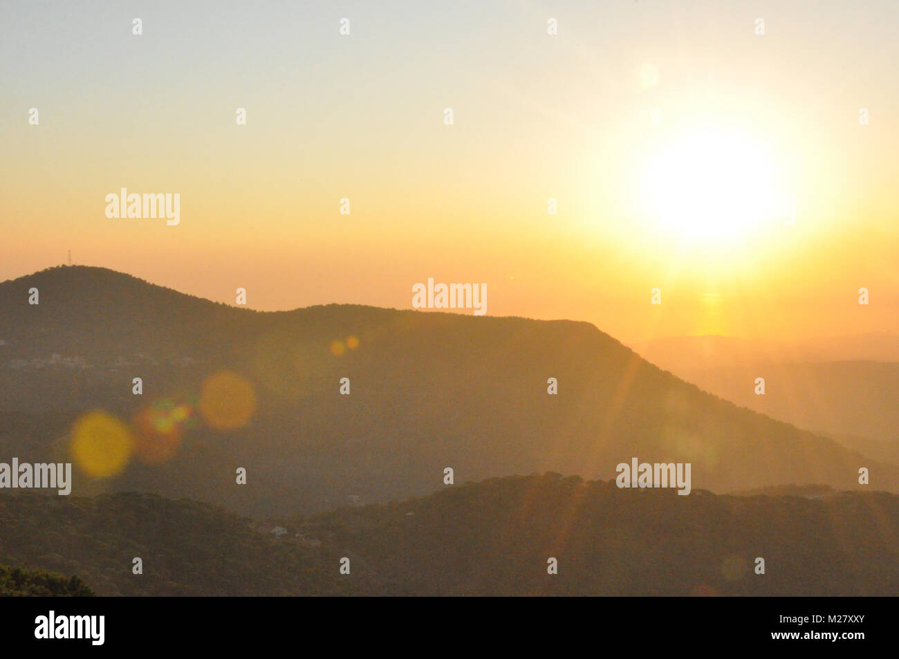 Sunset on a Mountain Landscape Stock Photo