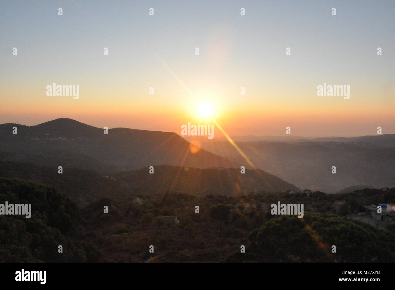 Sunset on a Mountain Landscape Stock Photo