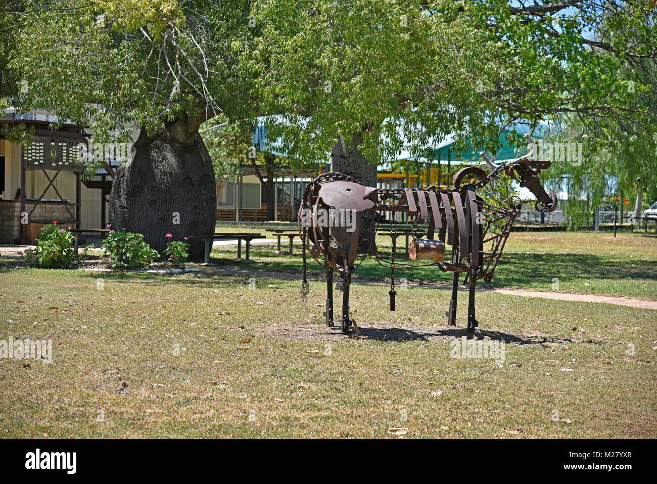 iron statue of a bull in Banana in queensland in australia in the