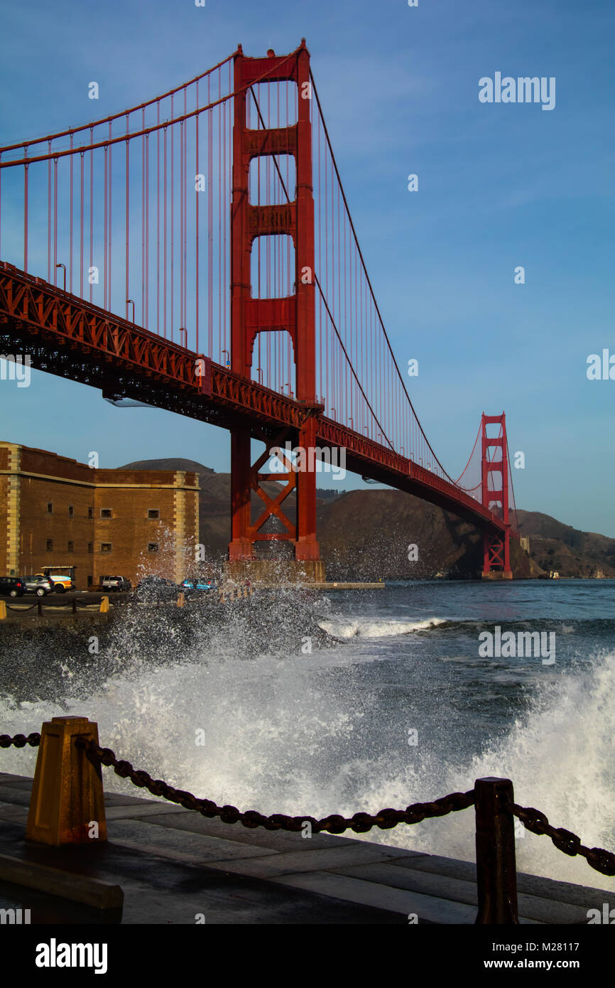 Surf under the Golden Gate Bridge Stock Photo