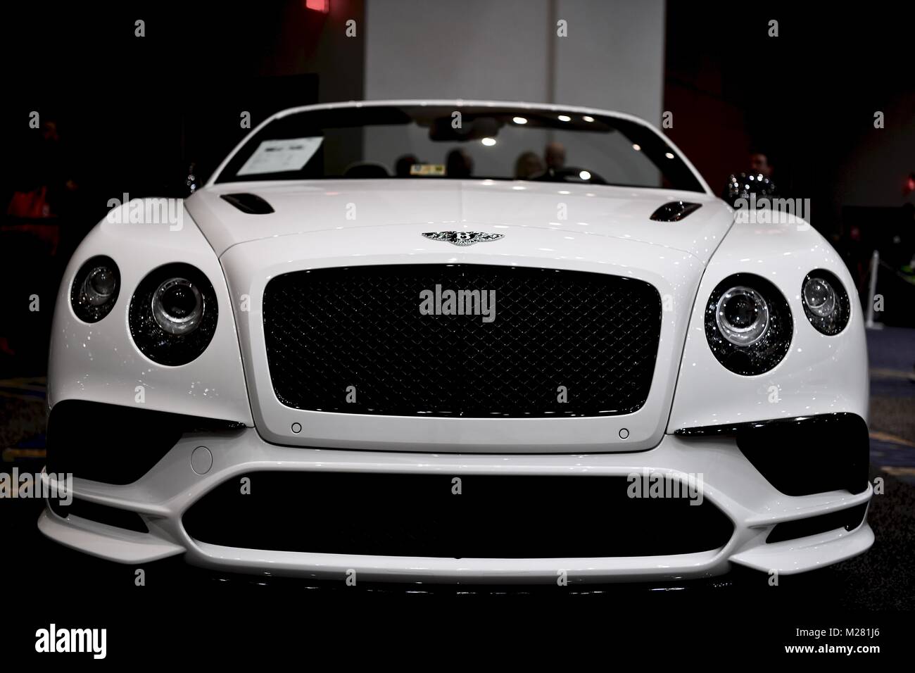 White Bentley displayed at the 2018 Washington Auto Show, Washington DC, USA Stock Photo