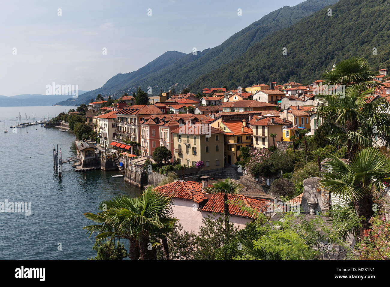 View of Cannero Riviera and Lago Maggiore, Verbano-Cusio-Ossola Province, Piedmont Region, Italy Stock Photo