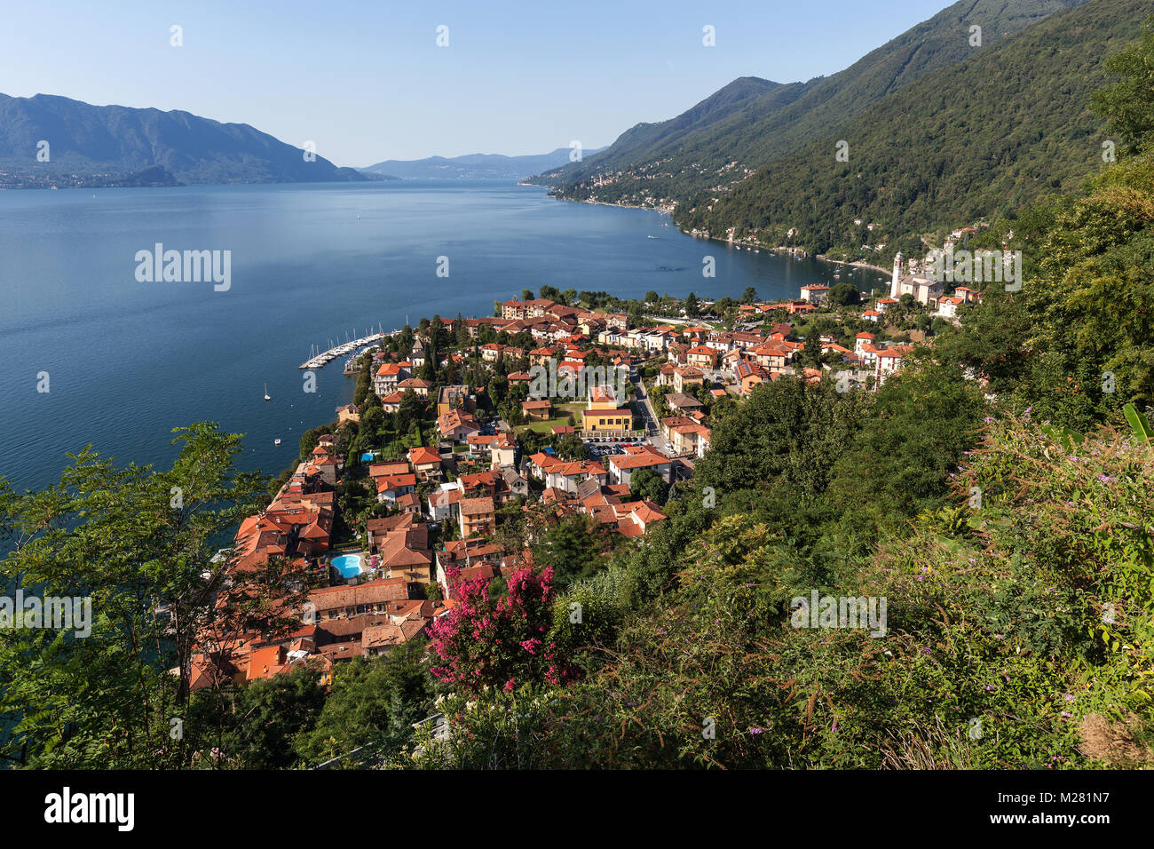 View of Cannero Riviera and Lago Maggiore, Verbano-Cusio-Ossola Province, Piedmont Region, Italy Stock Photo
