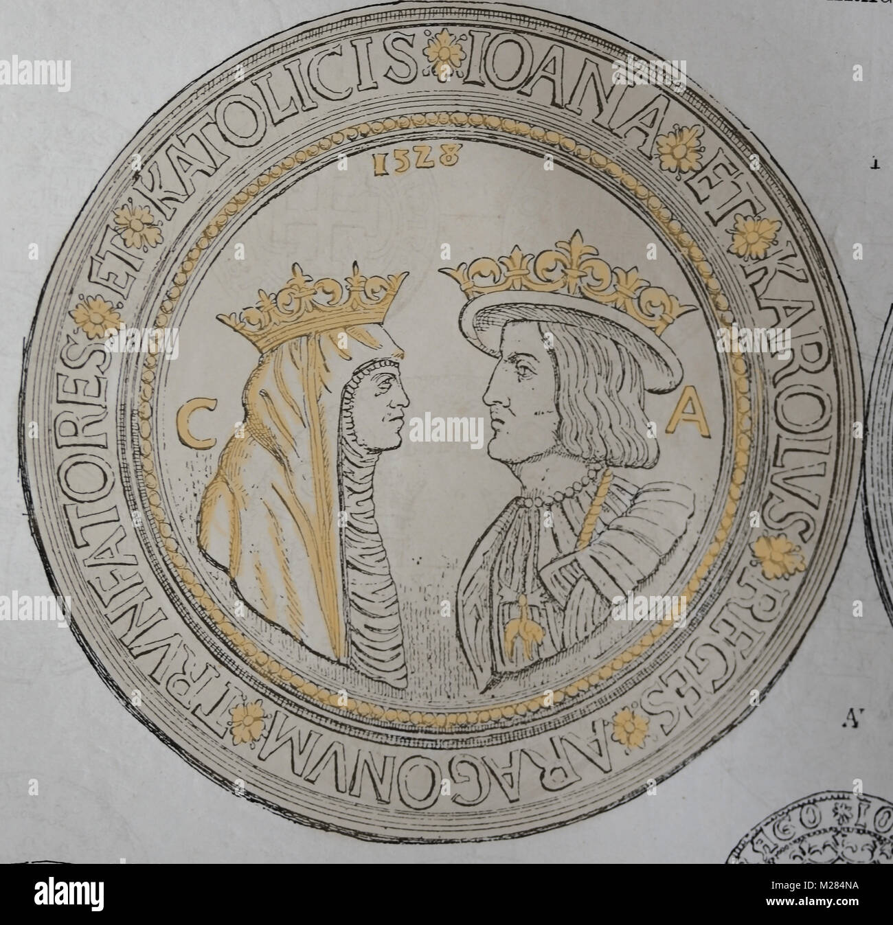 Ferdinand II of Aragon and king Isabella II of Castile. Catholic Monarchs. 15th century. Stock Photo