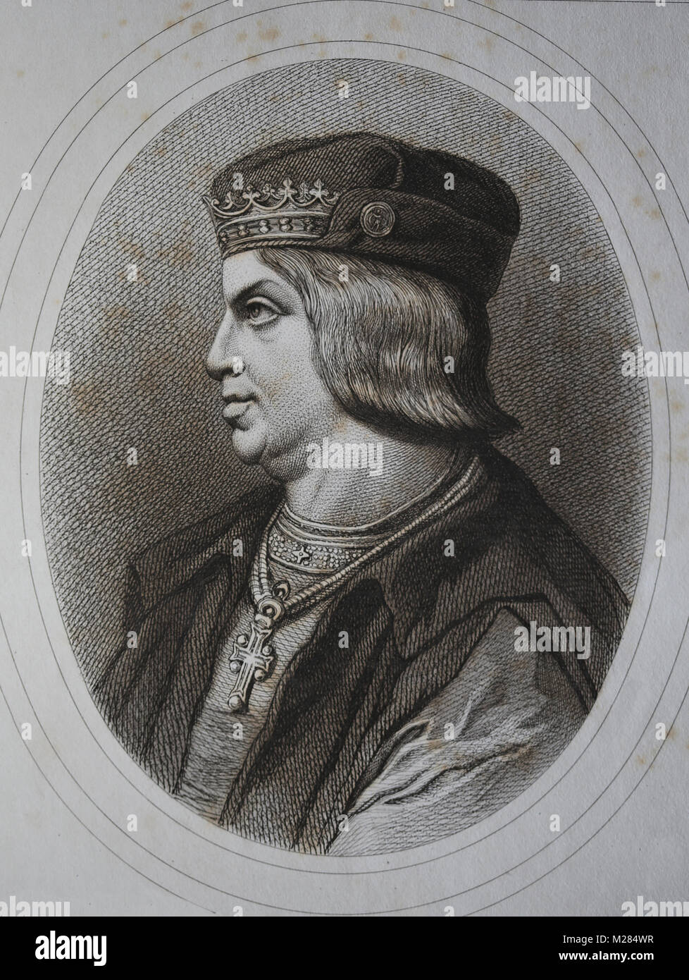 King Ferdinand II of Aragon (1452-1516). The Catholic. Portrait. Engraving, 1879. Stock Photo