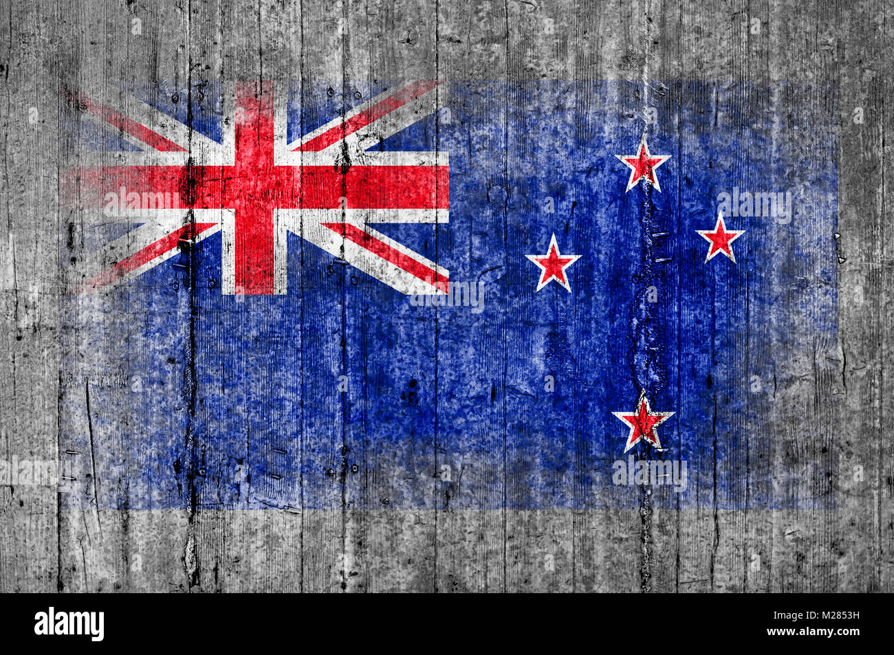 New Zeland flag painted on background texture gray concrete Stock Photo