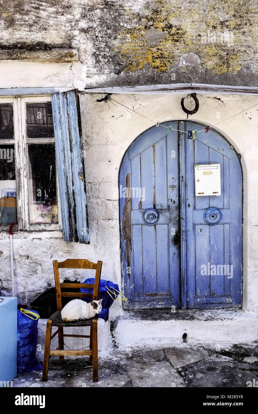 Exterior of an Old House, Galatas Village, Crete, Greece Stock Photo