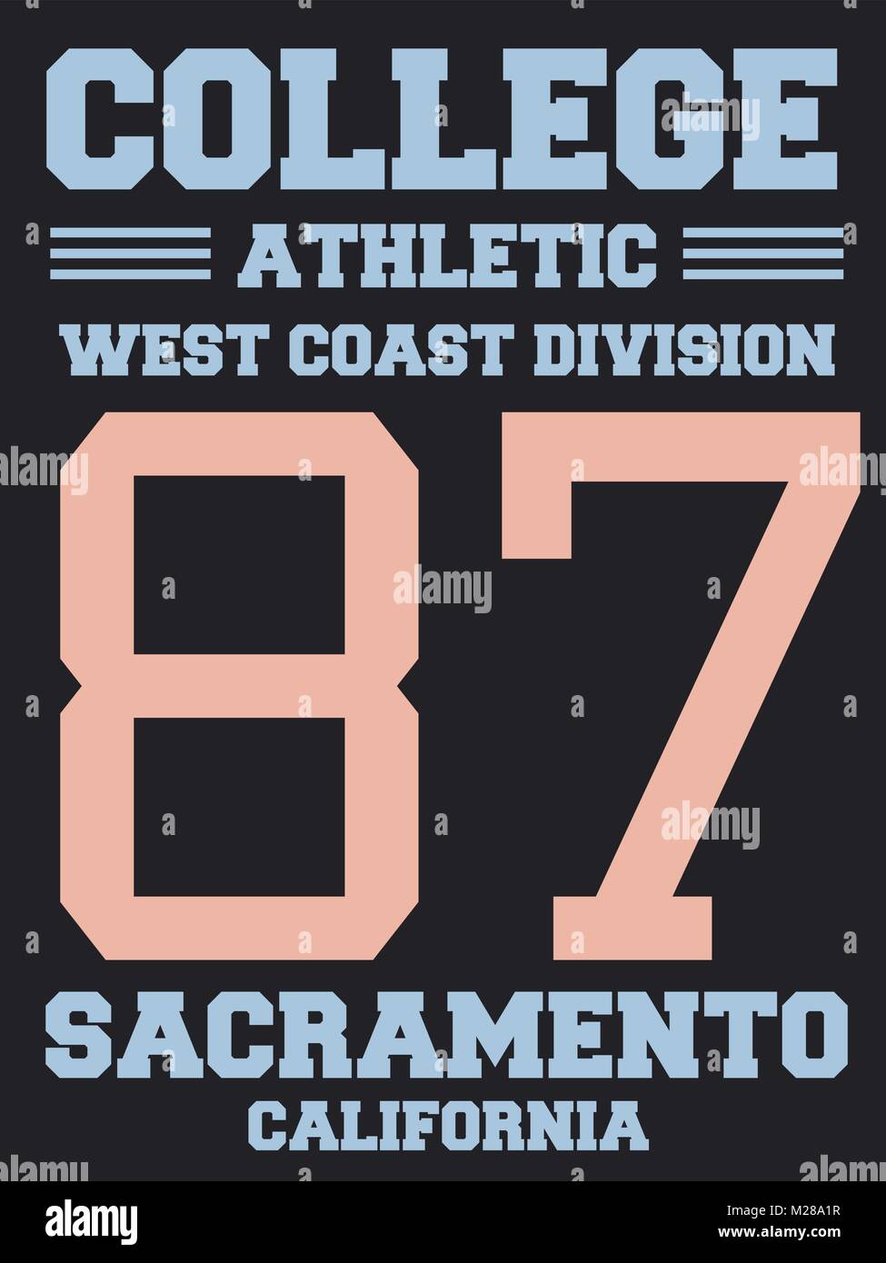 Athletic jersey design - college sports fashion typography. West Coast - Sacramento, California. Stock Vector