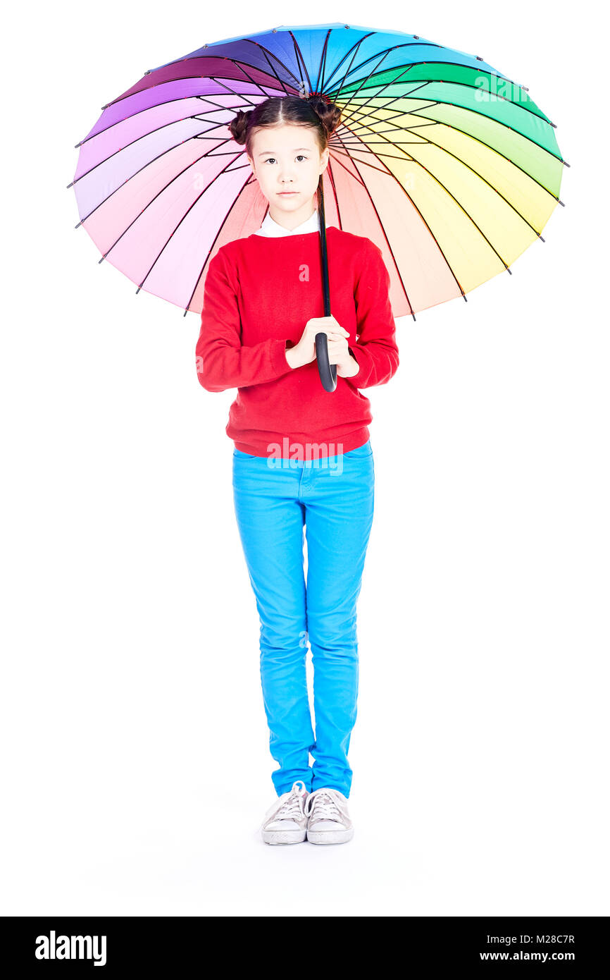 Cute girl under umbrella Stock Photo