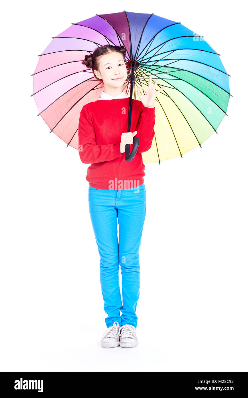 Cute girl under umbrella Stock Photo