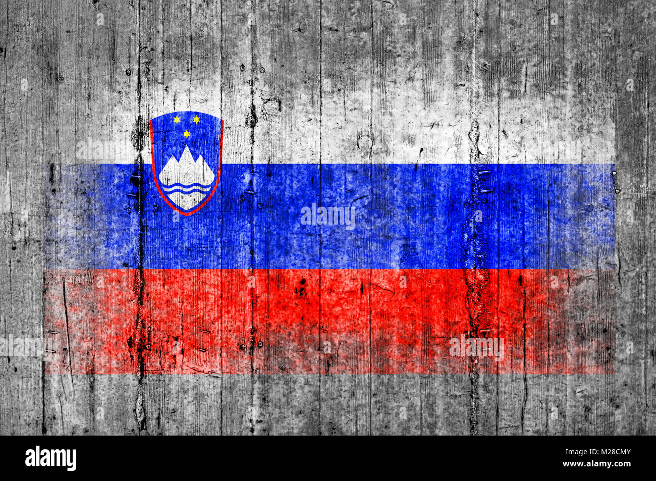 Slovenia flag painted on background texture gray concrete Stock Photo ...