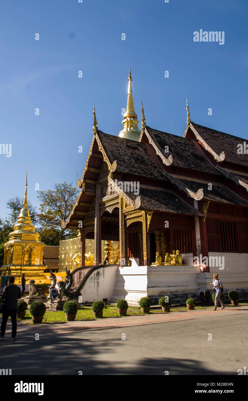Wat Phra Singh Chiangmai Thailand,old temple in Chiangmai Thailand Stock Photo