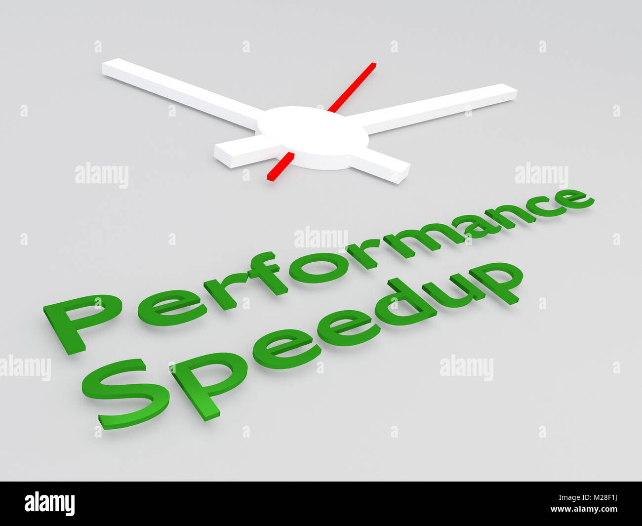 3D illustration of Performance Speedup title with a clock as a