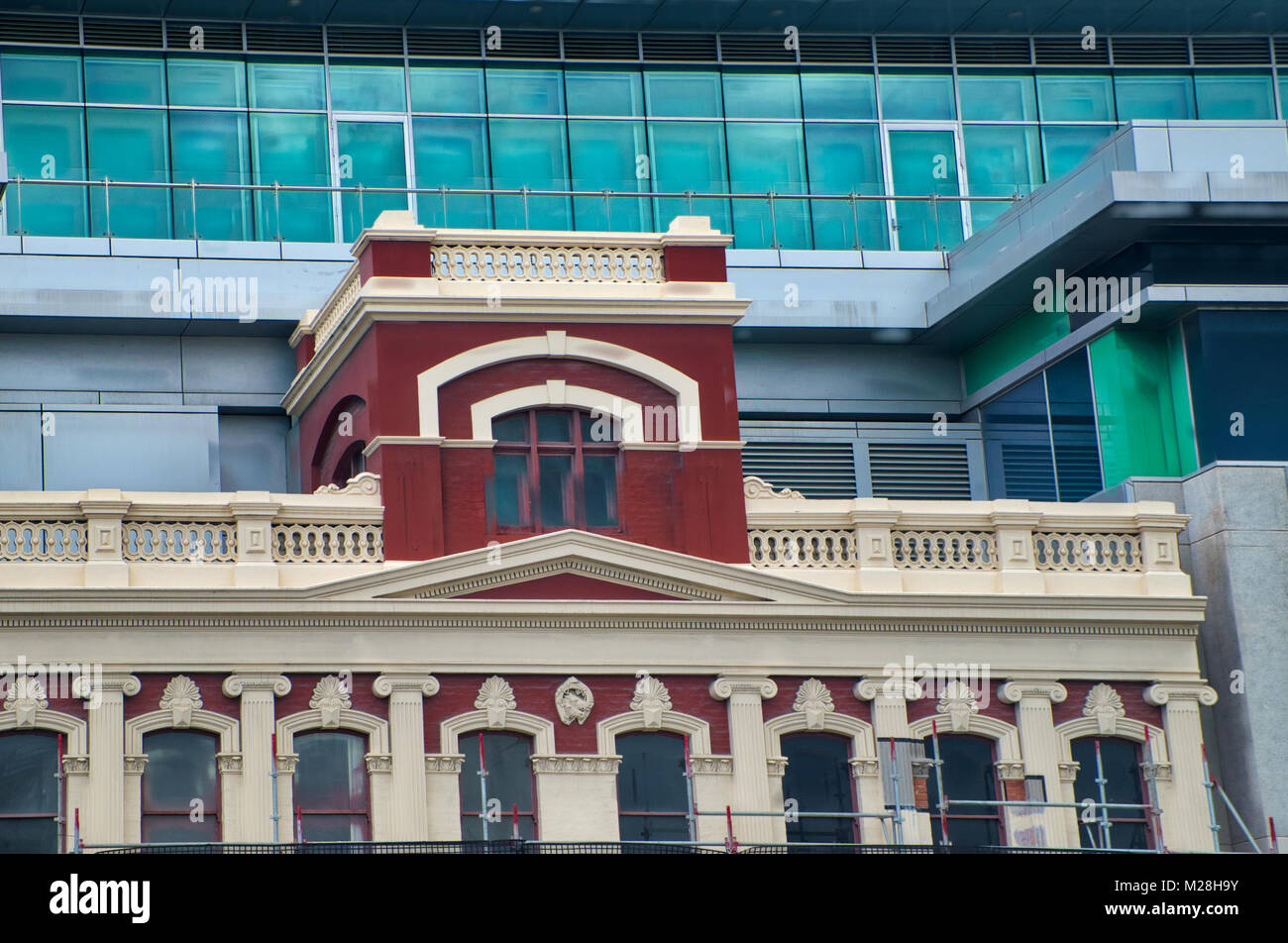 Facelift for Perth CBD Buildings Reveals Amazing Bright Colors in Victorian Architecture buildings. Western Australia Stock Photo