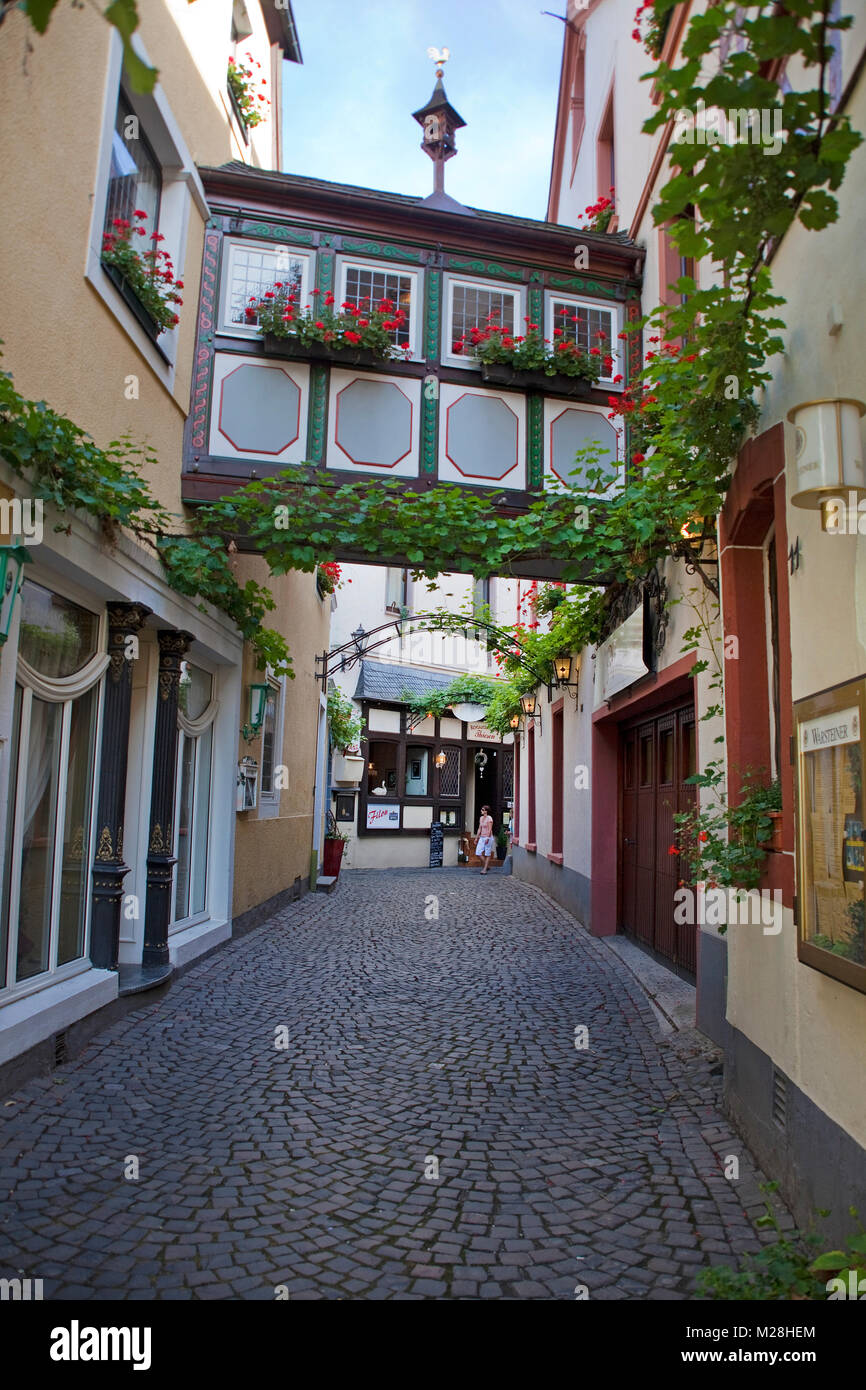 Swan street, alley at the historic center, old town of wine village Bernkastel-Kues, Moselle river, Rhineland-Palatinate, Germany, Europe Stock Photo