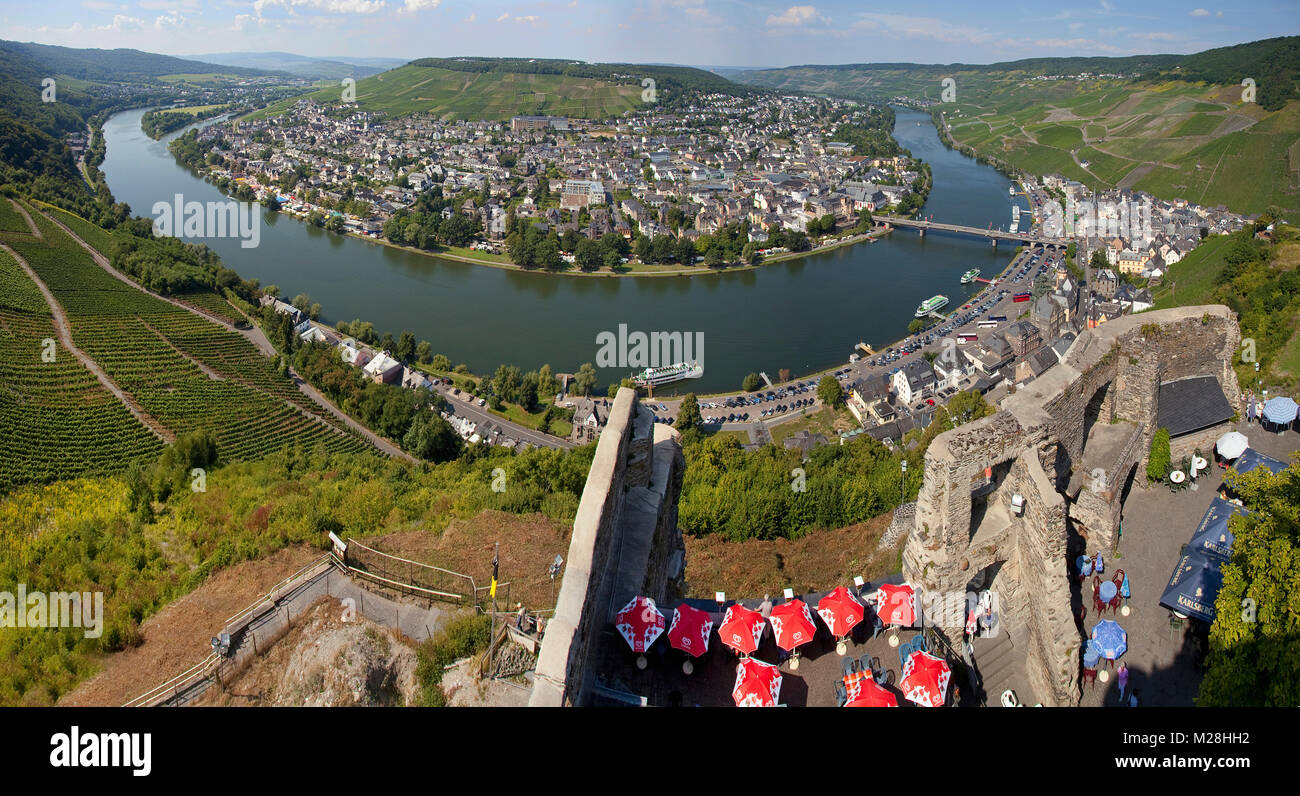 Panoramic view from Landshut castle on Moselle loop, Bernkastel-Kues, Moselle river, Rhineland-Palatinate, Germany, Europe Stock Photo