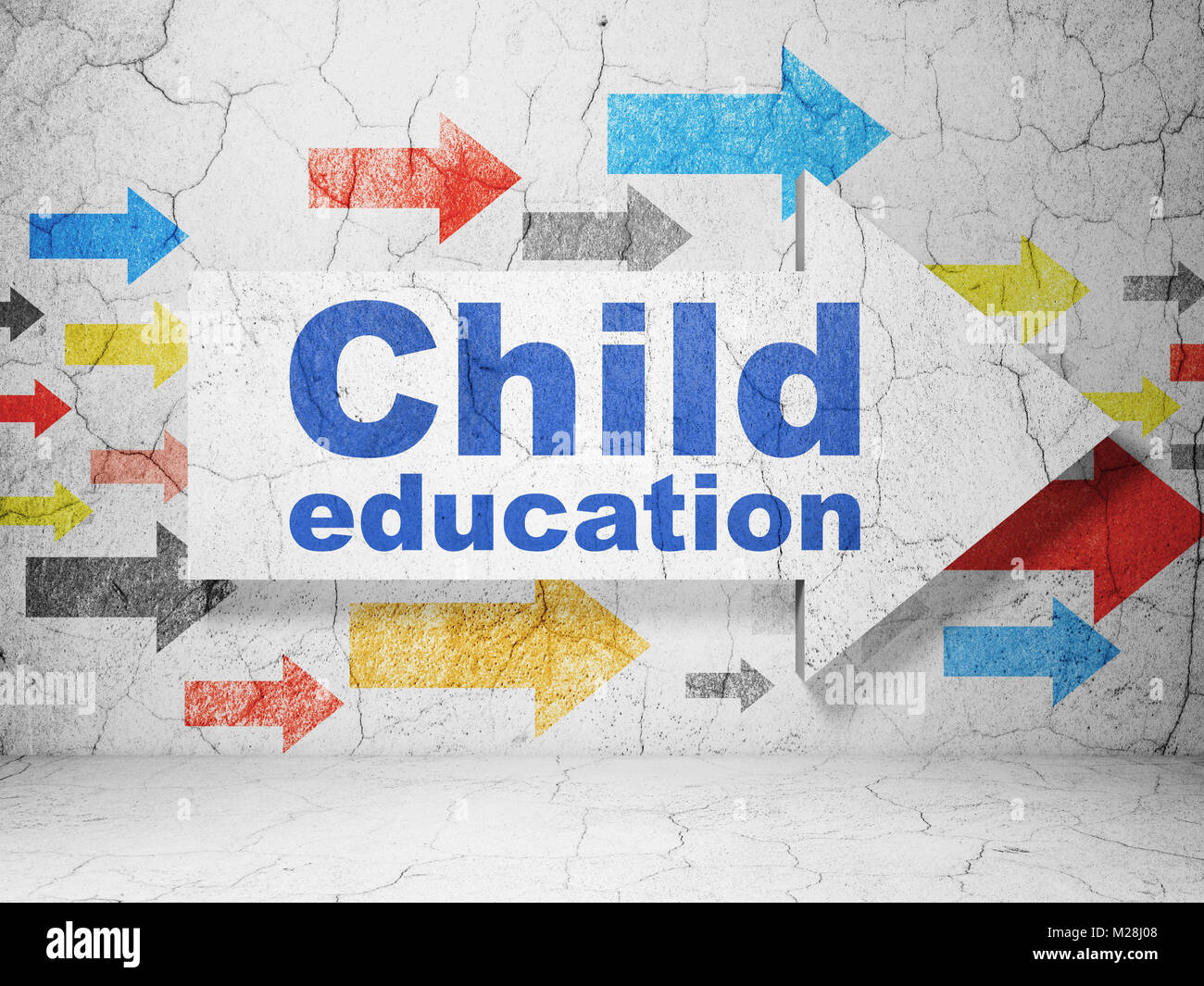 Learning Arrow Sign Learning concept: arrow with Child Education on grunge wall background ...