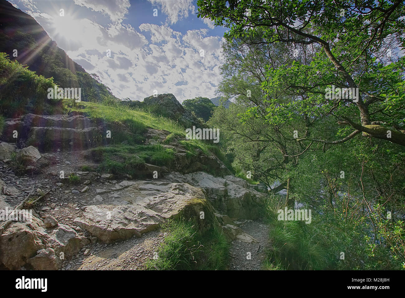 Path around Buttermere lake in Lake District National Park,Cumbria,United Kingdom in springtime.Landscape Uk.Lake District landscape.Lake District Uk. Stock Photo