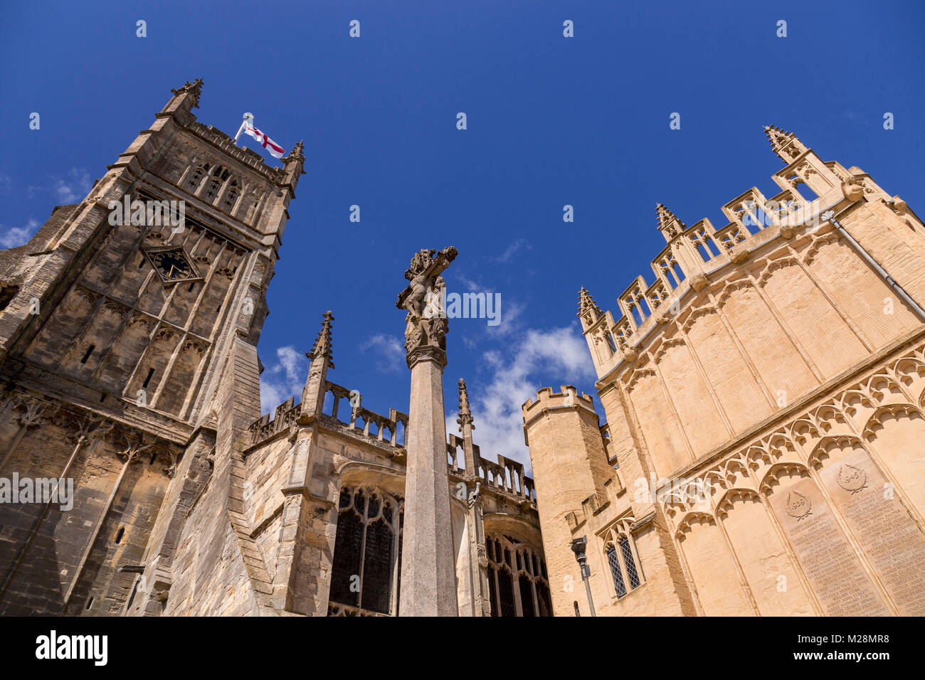 Church towers in sunshine at Cirencester, England Stock Photo