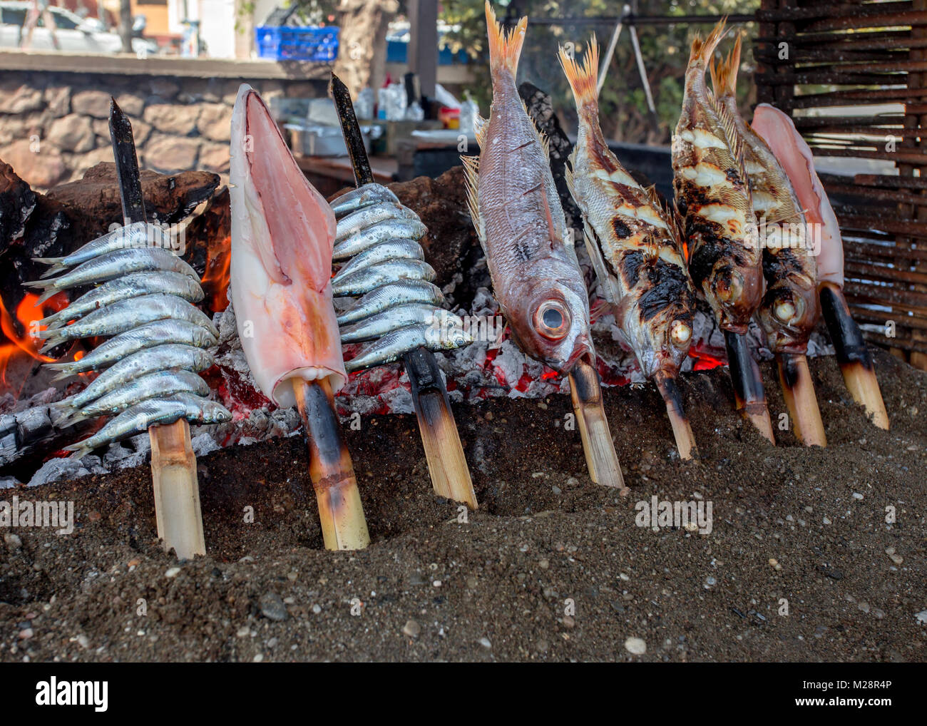 Espetos , Grilled Fish in Malagueta Beach, Malaga, Andalusia