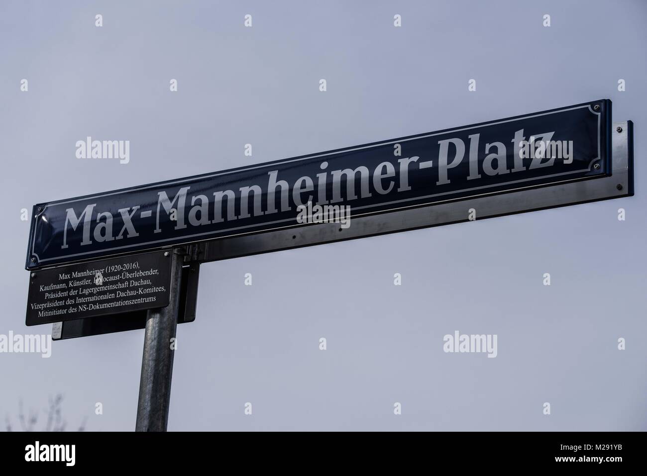 Munich, Bavaria, Germany. 6th Feb, 2018. The City of Munich, Germany dedicated the plaza adjacent to the National Socialism Documentation Center (NS-Dokumentationszentrum) building to Holocaust survivor Max Mannheimer. Mannheimer was an author, painter, and prolific speaker about the experience. He and his brother were the only family members to survive. Mannheimer was born on Feb. 6, 1920 in Northern Moravia and died on Sept. 23, 2016. nheimer. Notable att Credit: ZUMA Press, Inc./Alamy Live News Stock Photo