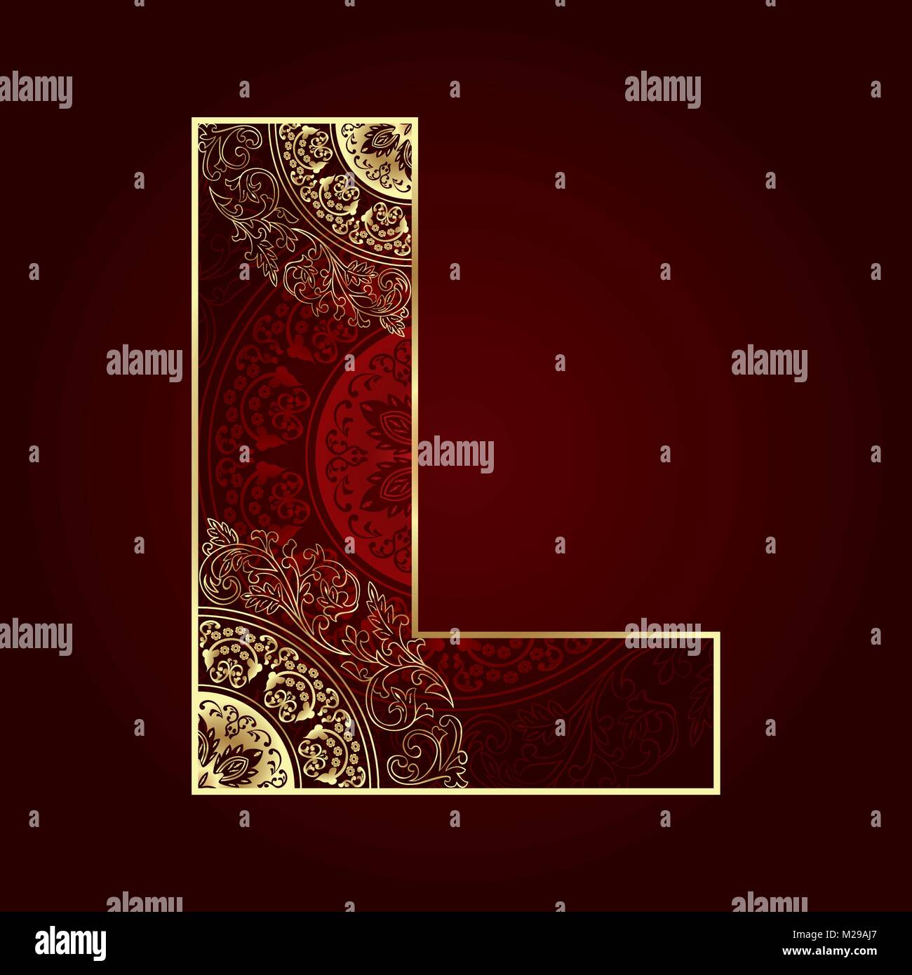 Vintage alphabet with floral swirls, letter L. Vector illustration