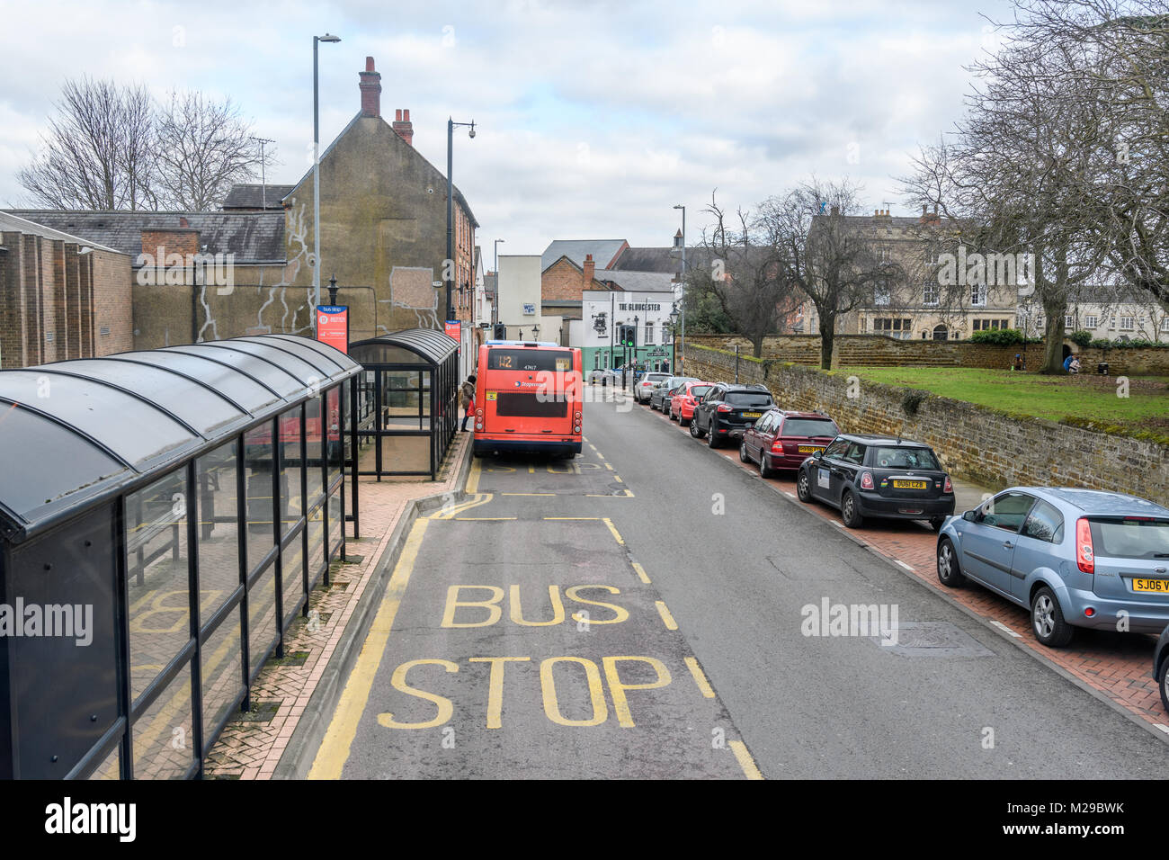 The road side bus station at Wellingborough, England. Stock Photo