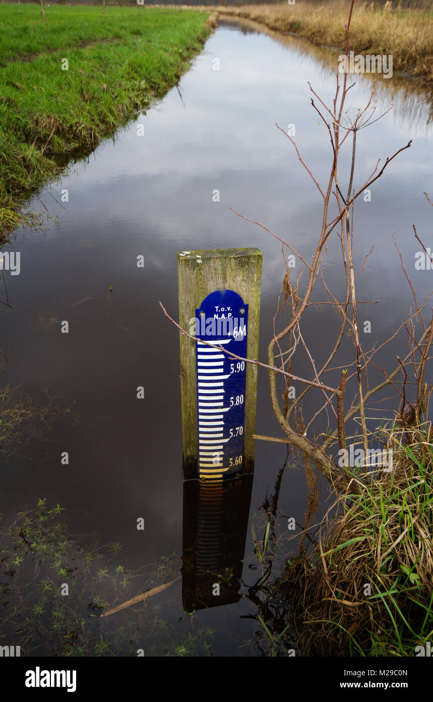 Water level meter in Dutch canal Stock Photo