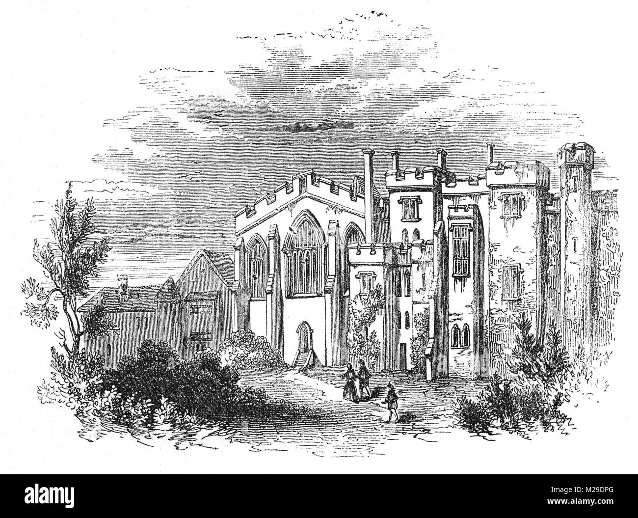 A mid 17th Century view of the former priory, St John's Hospital the English headquarters of the Order of the Hospital of St John of Jerusalem—the Knights Hospitallers. The priory was founded around 1144 in London, England Stock Photo