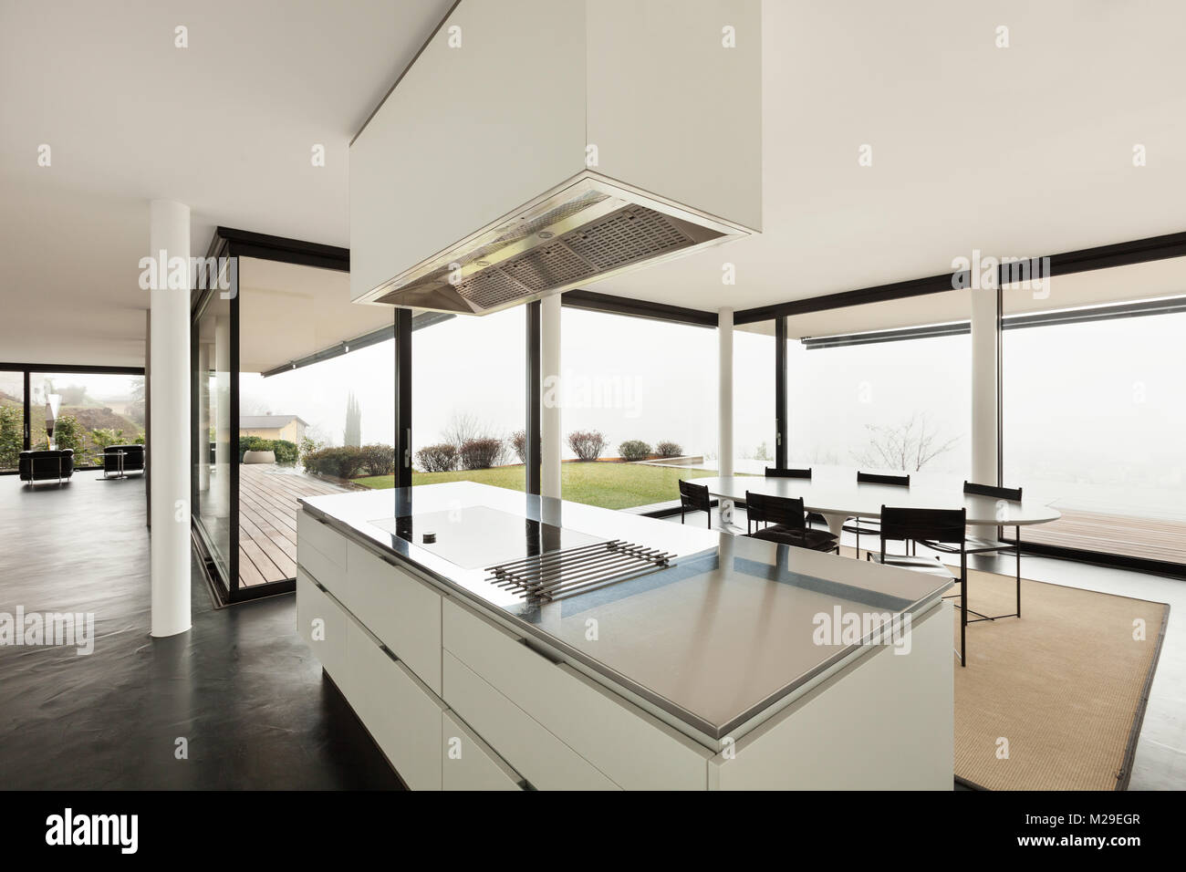 Architecture, beautiful interior of a modern villa, view from the kitchen Stock Photo