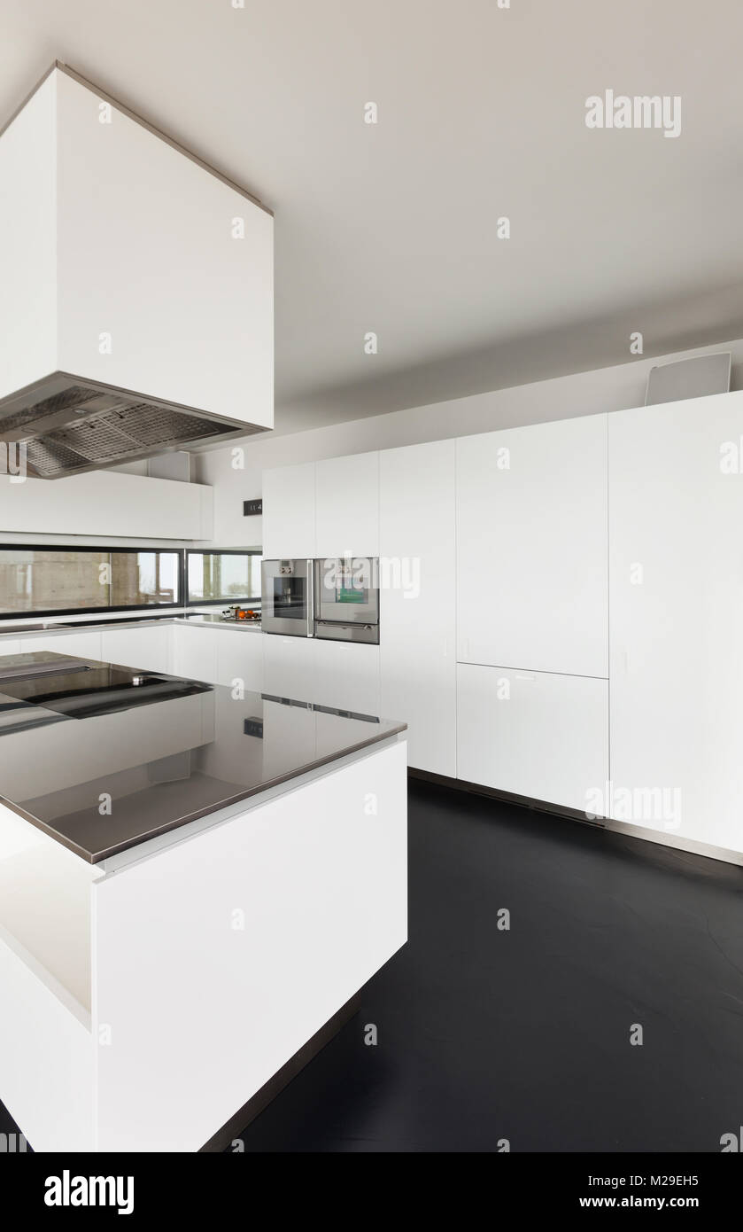 Architecture, beautiful interior of a modern villa, domestic kitchen Stock Photo