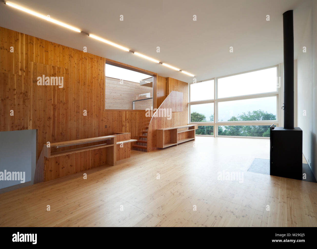 Modern wooden living room Stock Photo - Alamy